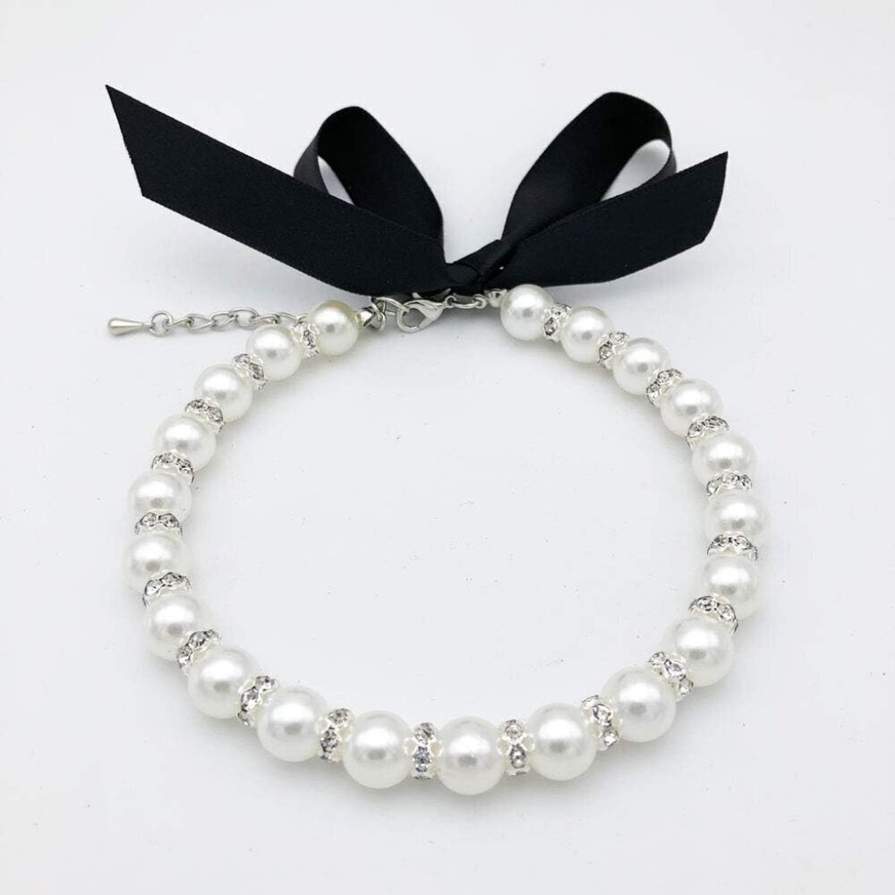 Diamond Dog Pearls Necklace Jewelry for Small Dogs Puppy - Bling Rhinest…